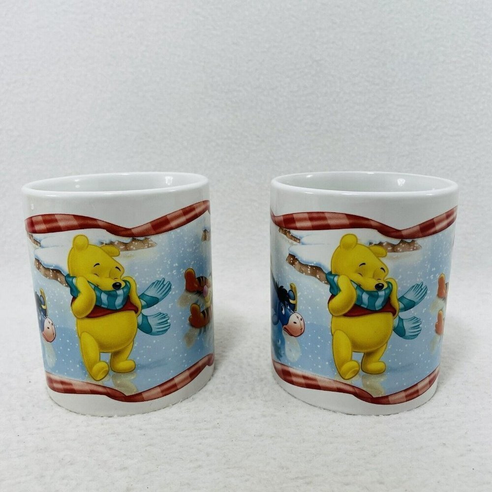Houston Harvest Disney Winnie Pooh Friends Mug Set 2 Eeyore Tigger Winter Snow